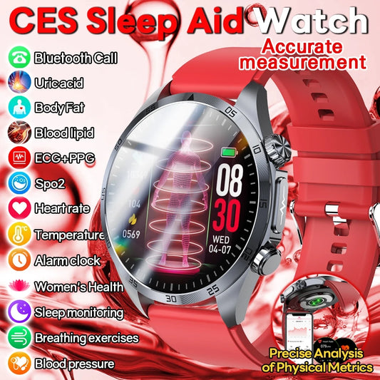 New CES Scientific Sleep Aid Smart Watch Men Pulse Therapy Health Monitoring Lipid Detection ECG+PPG Bluetooth Call Smartwatch