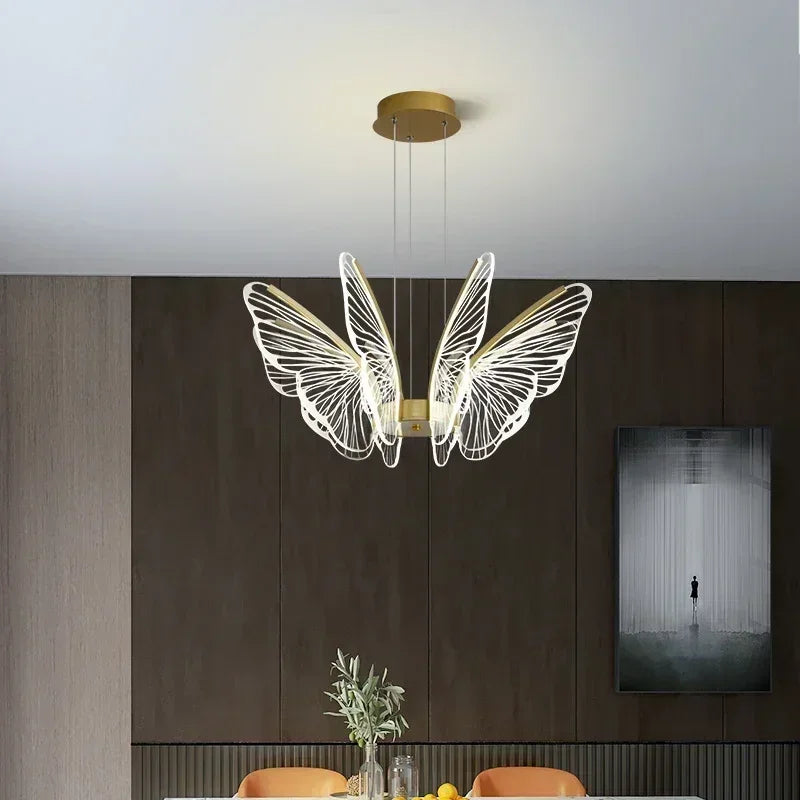 Nordic Creative Butterfly Chandeliers Living Room Restaurant Bedroom LED Intelligent Pendant Lamp Modern Indoor Lighting Decor
