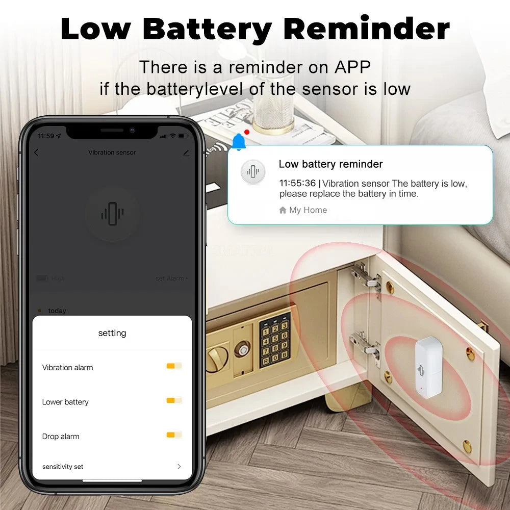 Smart Vibration Sensor ZigBee Sensor Monitor App Control Security Protection Zigbee Sensor Motion Shock Alarm Support Z2M