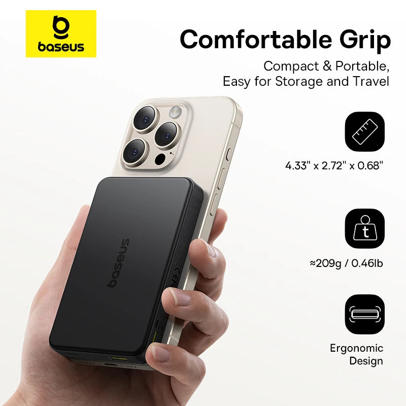 Baseus Magnetic Power Bank 22.5W Type C PowerBank Qi2 15W Wireless Charging External Battery for iPhone 17 16 15 14 13 Pro Max