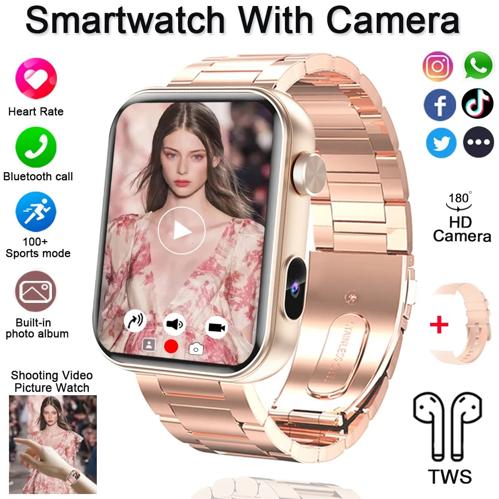 2025 New Camera Watches Bluetooth Call Video Player TWS Headset Music Watch Sports Smartwatch Women With HD Camera