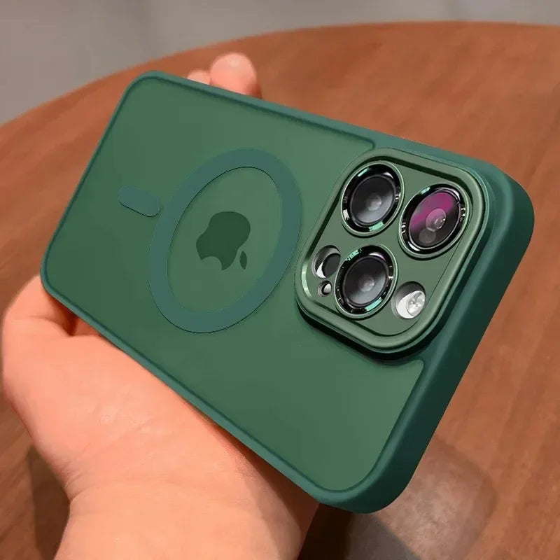 Magnetic Luxury Matte Translucent Armor Shockproof Case For iPhone 16 14 13 15 Pro Max Plus For Magsafe Wireless Charge Cover
