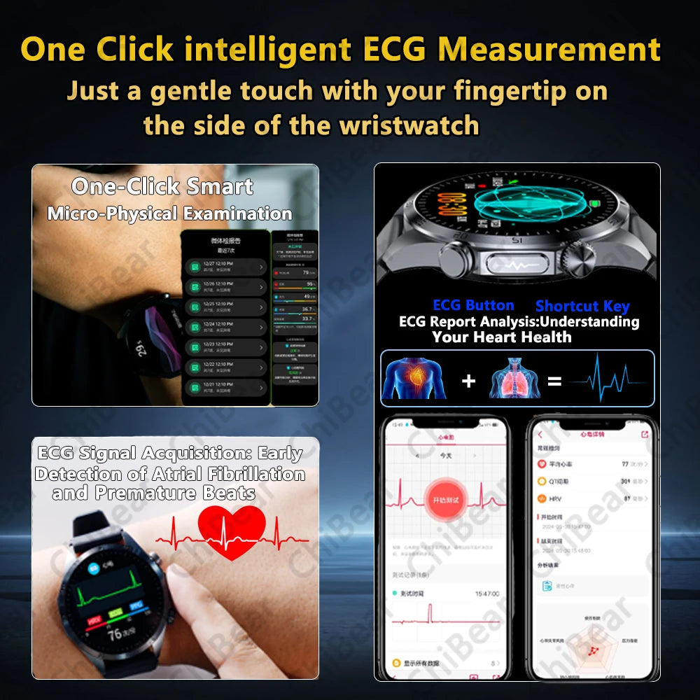 New CES Scientific Sleep Aid Smart Watch Men Pulse Therapy Health Monitoring Lipid Detection ECG+PPG Bluetooth Call Smartwatch