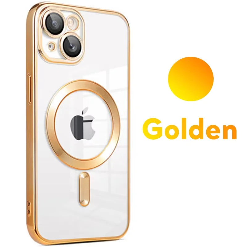 Luxury Wireless Magnetic Cover For Apple Original Magsafe Case Iphone 16 15 13 12 11 Pro Max 14 Plus Plating Clear Lens Protecto