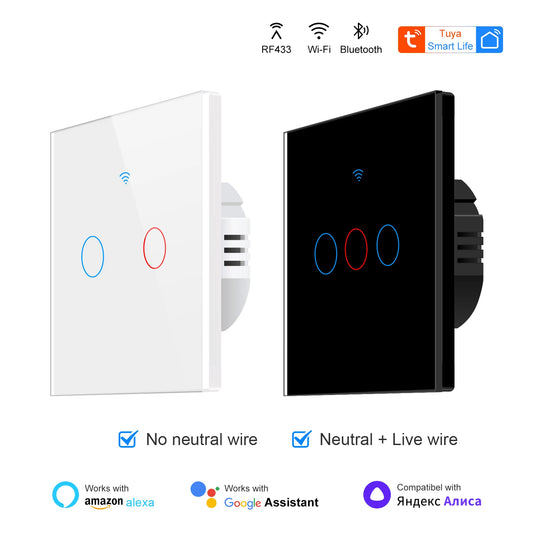 Tuya WiFi Touch Switch Light Wall Smart Switch for EU Smart Home Life Alexa Google Home 433RF WiFi Remote 1/2/3/4 Gang