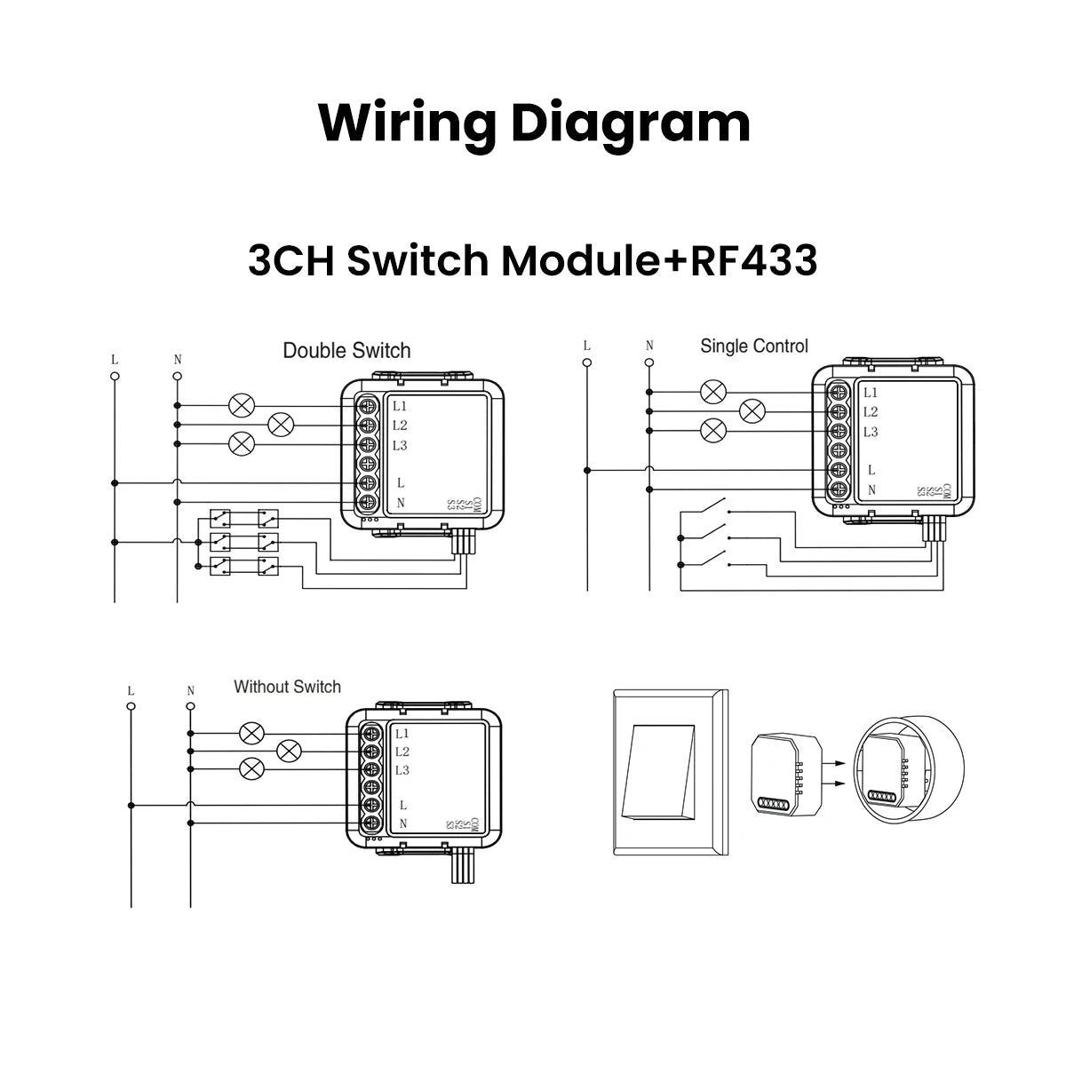 GIRIER Tuya Smart WiFi Switch Module RF433 DIY Breaker Relay Neutral Wire Required Supports 2-way Control Works Alexa Hey Google