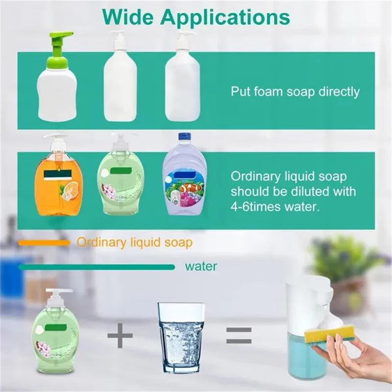 1pc 350/600ML Rechargeable Automatic Foam Soap Dispenser Touchless Handsfree Dispenser IPX5 Waterproof 4 Level Adjustable Volume