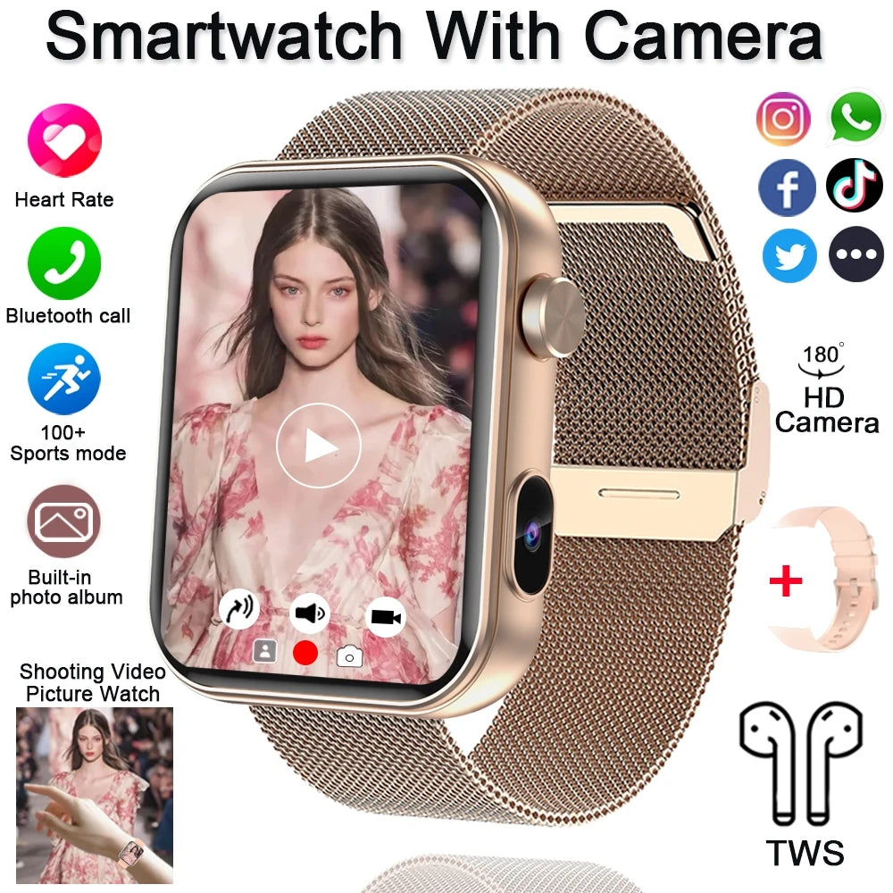 2025 New Camera Watches Bluetooth Call Video Player TWS Headset Music Watch Sports Smartwatch Women With HD Camera