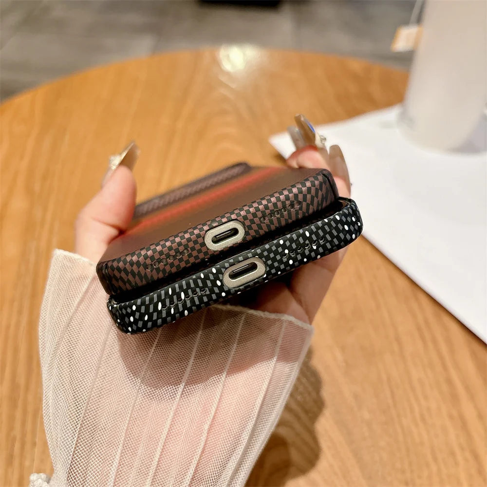 Colourful Kevlar Carbon Fibre Pattern Magnetic Phone Case For iPhone 17 16 15 14 Pro Max Plus Air 13 12 11 Wireless Charge Cover