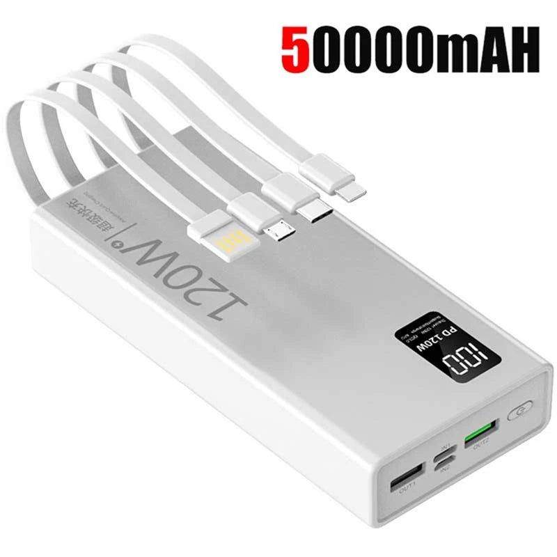 Lenovo 200000mAh High Capacity Power Bank with 4-in-1 Cables 120W Fast Charging External Battery Pack For iPhone Samsung Android