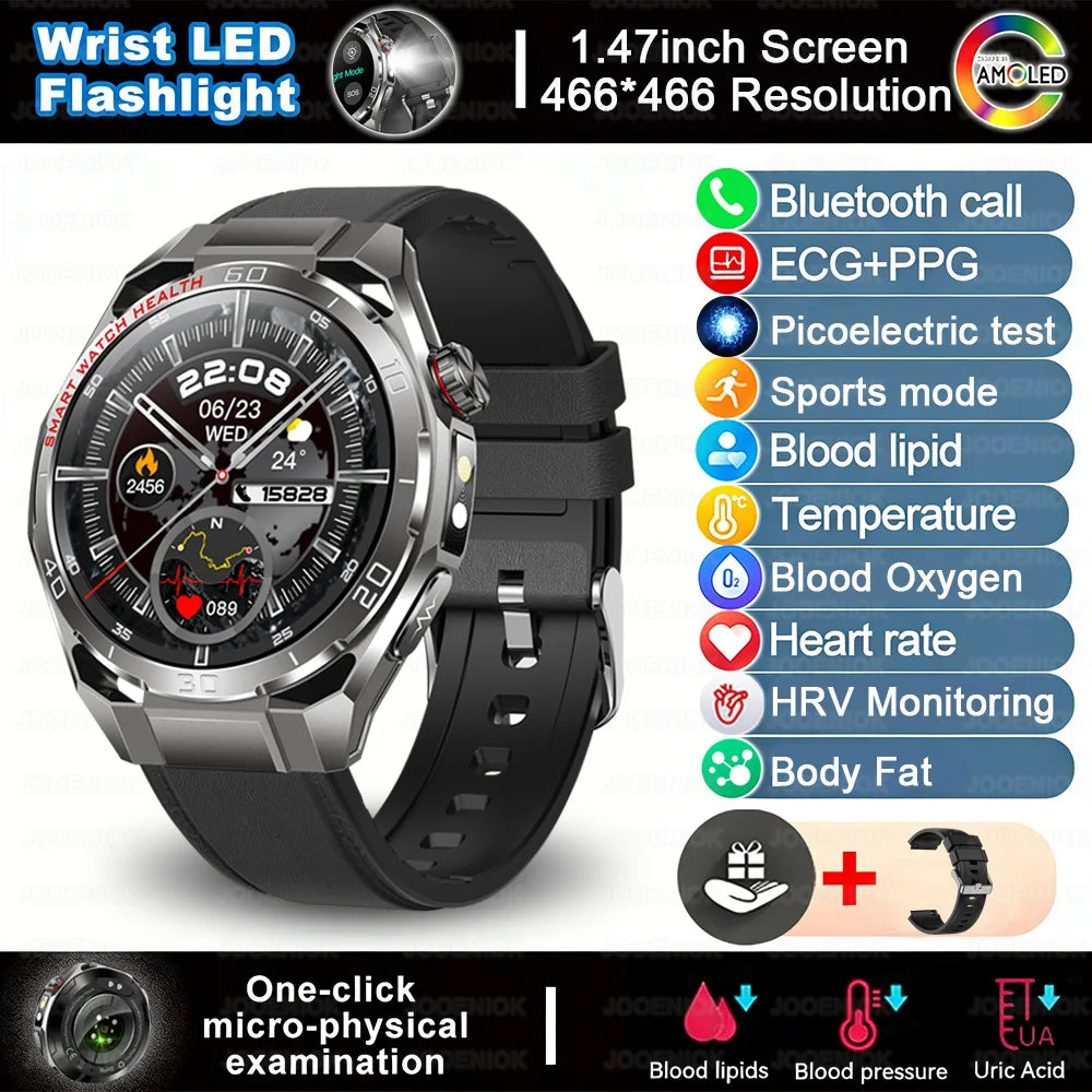 2026 New Accurate Measurement Health Smart Watch Blood Pressure Blood Lipids ECG+PPG Uric Acid BT HD Call Smartwatch Men Women