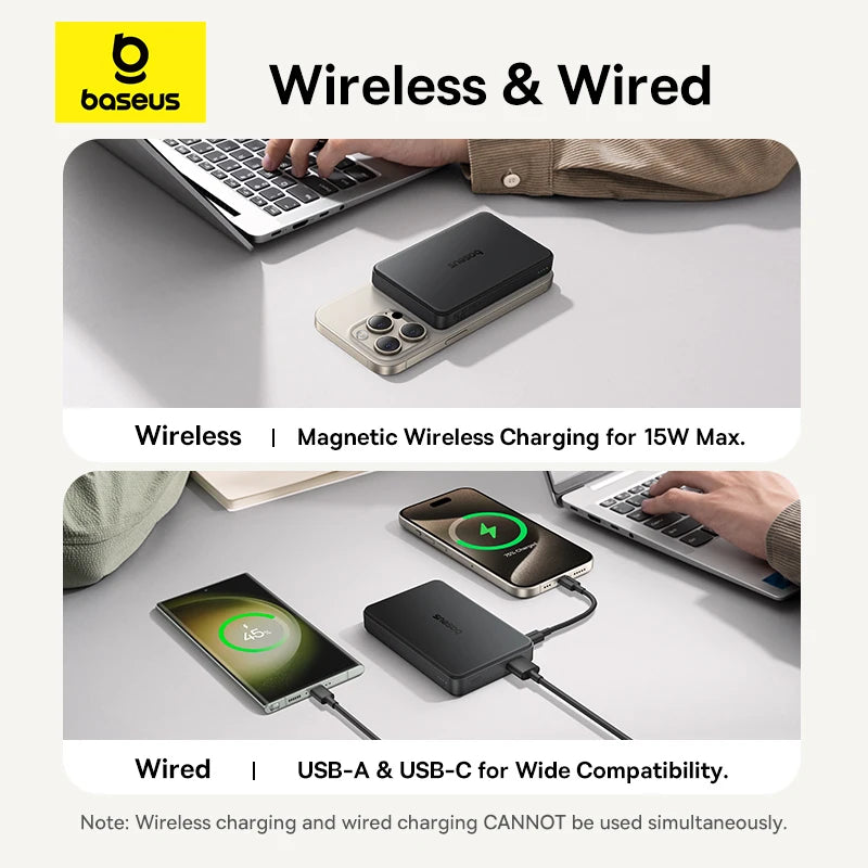 Baseus Magnetic Power Bank 22.5W Type C PowerBank Qi2 15W Wireless Charging External Battery for iPhone 17 16 15 14 13 Pro Max