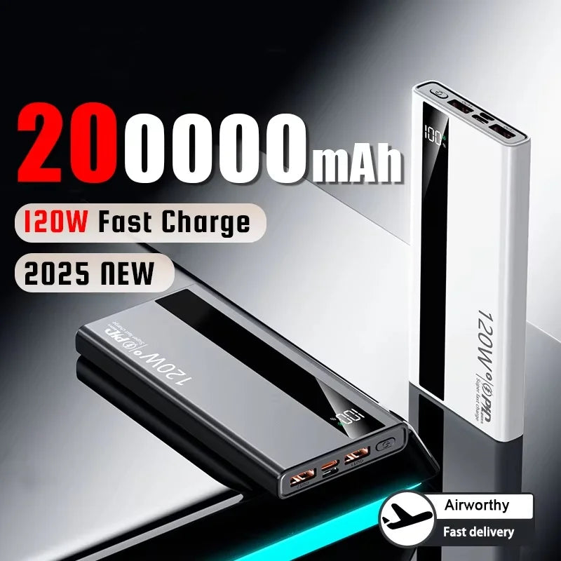 200000mAh Large Capacity PowerBank 120W Super Fast Charging Portable External Battery Powerbank For Iphone Samsung Xiaomi ﻿