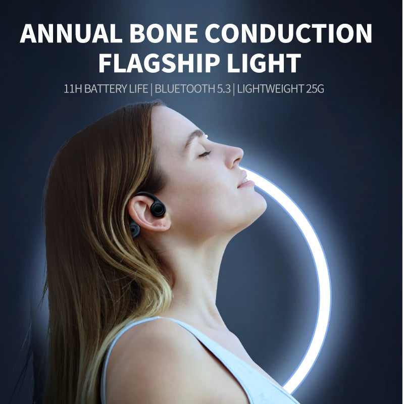 2025 True Bone Conduction Earphones Bluetooth 5.3 Sports Wireless Headphones Ear Hook Waterproof Headset for Running Driving