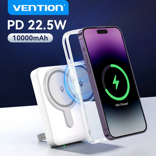 Vention 10000mAh Power Bank Magnetic Portable PD 22.5W Wireless Fast Charging Mini PowerBank for iPhone 15 Pro Max 14 13 12