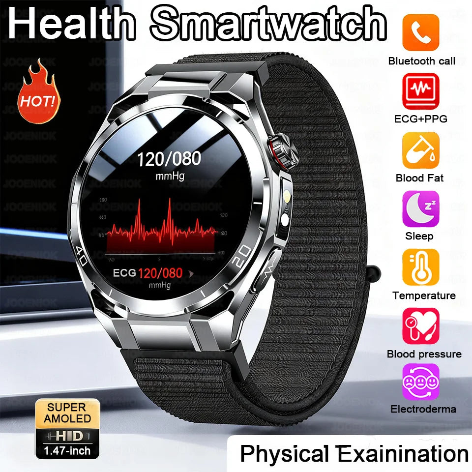 2026 New Accurate Measurement Health Smart Watch Blood Pressure Blood Lipids ECG+PPG Uric Acid BT HD Call Smartwatch Men Women