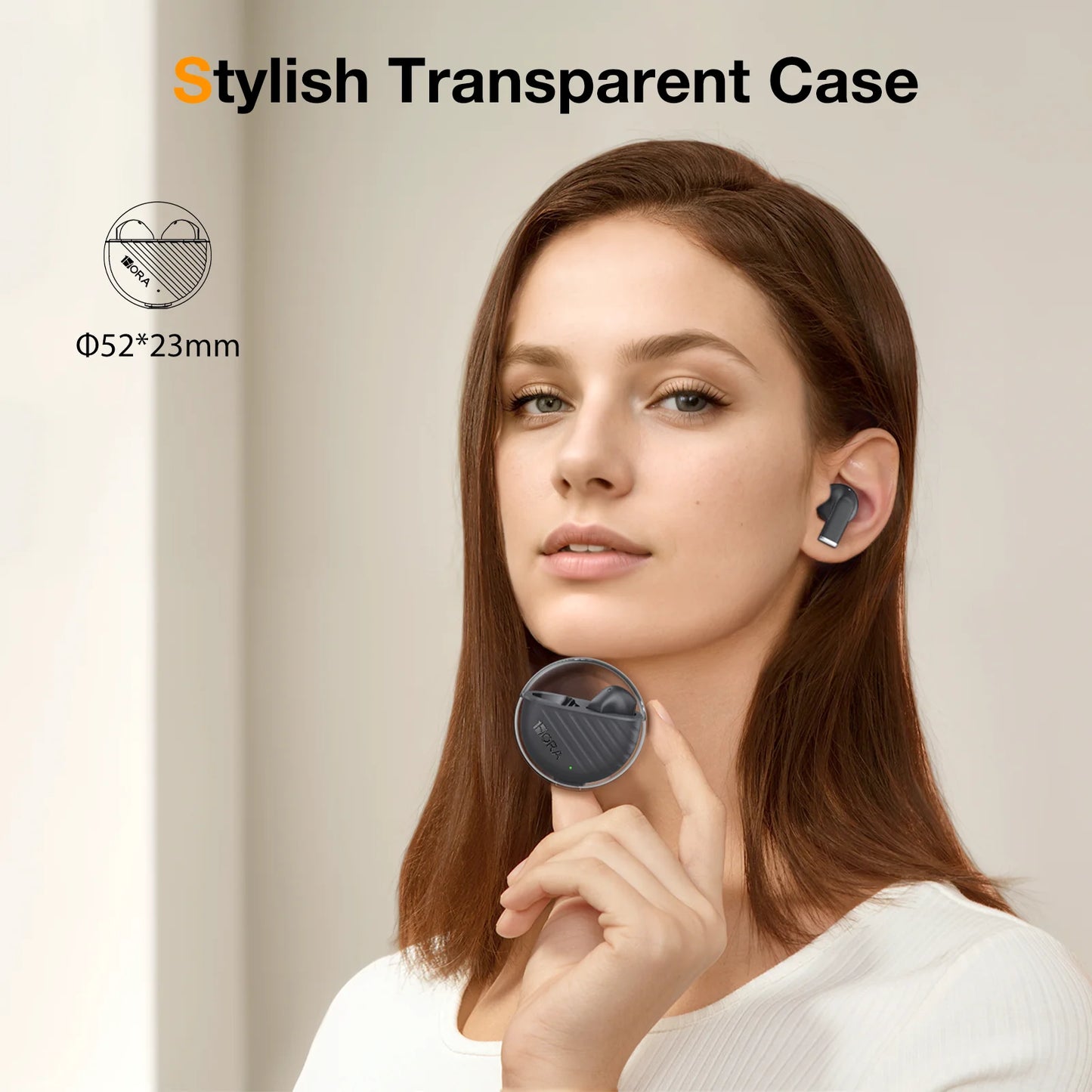 1HORA AUT209 Wireless Bluetooth 5.3 Earbuds With Charging Case Black/White Intelligent Touch Control Compatible with IOS/Android