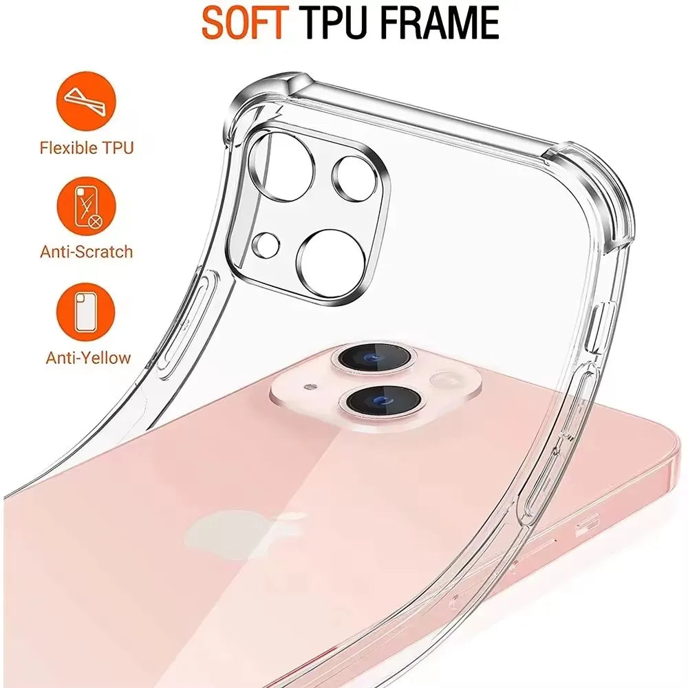 Shockproof Soft Corners Clear Phone Case For iPhone 17 Air 16 14 12 13 Mini 11 15 Pro Max XR XS X 7 8 Plus Protector Back Cover