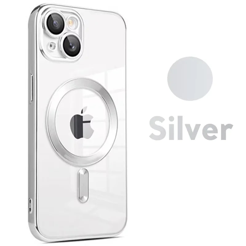 Luxury Wireless Magnetic Cover For Apple Original Magsafe Case Iphone 16 15 13 12 11 Pro Max 14 Plus Plating Clear Lens Protecto