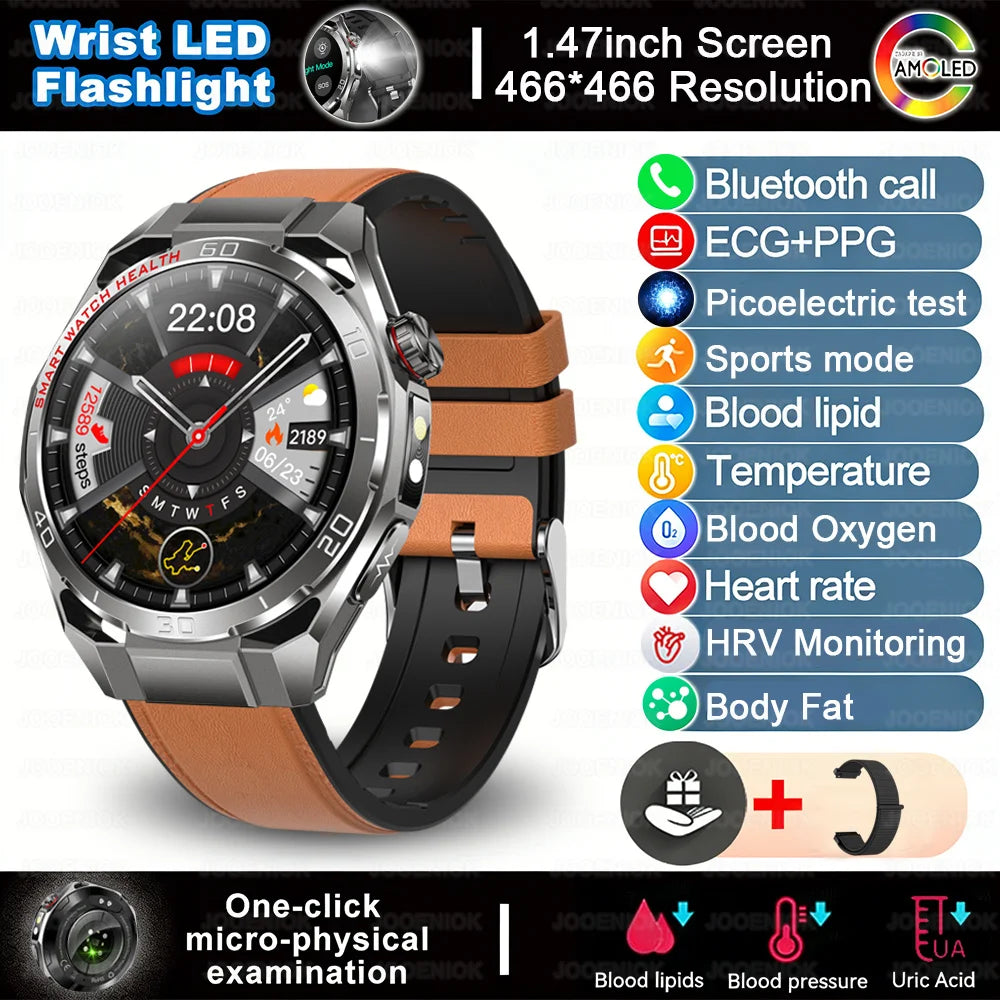 2026 New Accurate Measurement Health Smart Watch Blood Pressure Blood Lipids ECG+PPG Uric Acid BT HD Call Smartwatch Men Women
