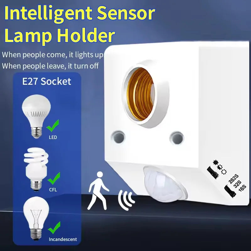 Smart 110-240V PIR Induction Infrared Motion Sensor E27 LED Lamp Base Holder With Light Control Switch Bulb Socket Adapter