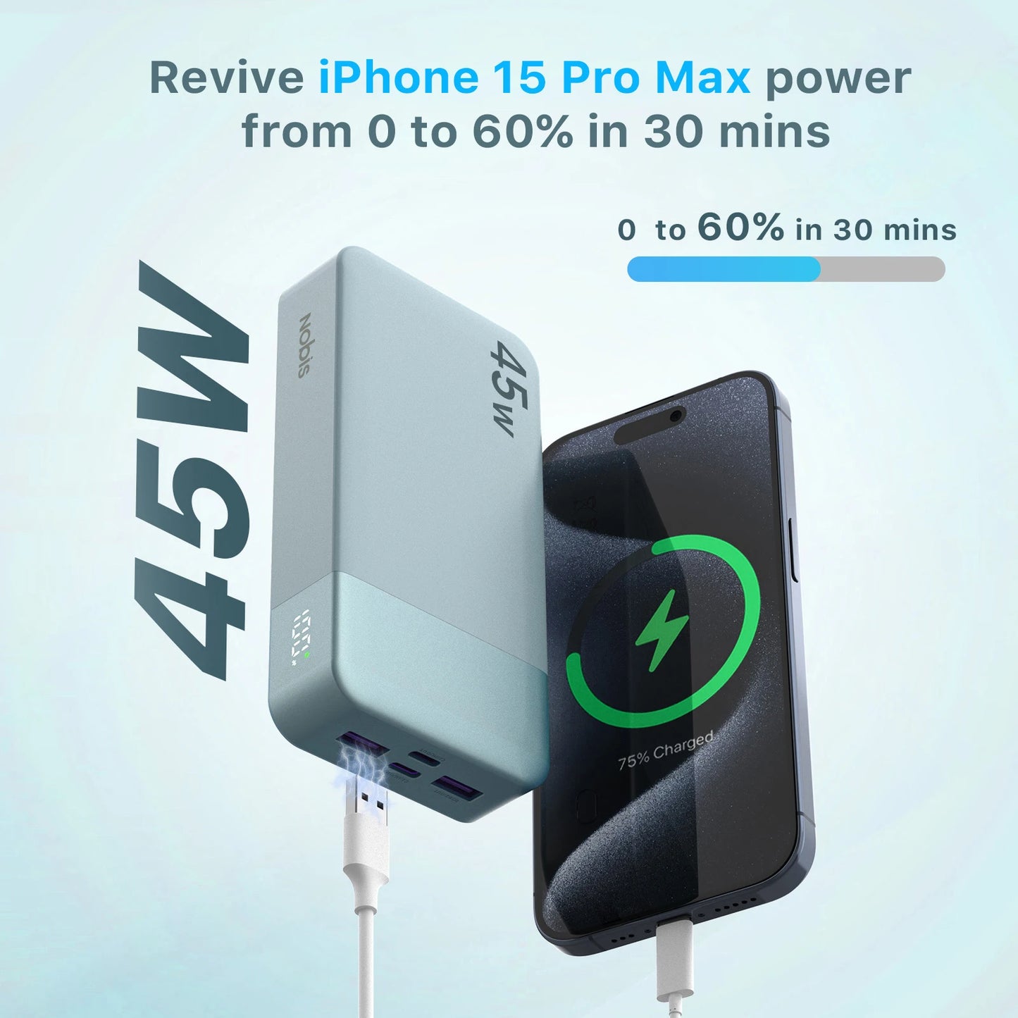 NOBIS Power Bank 20000Mah 45W USB C Charger Phone Portable Battery Pack Travel Flying