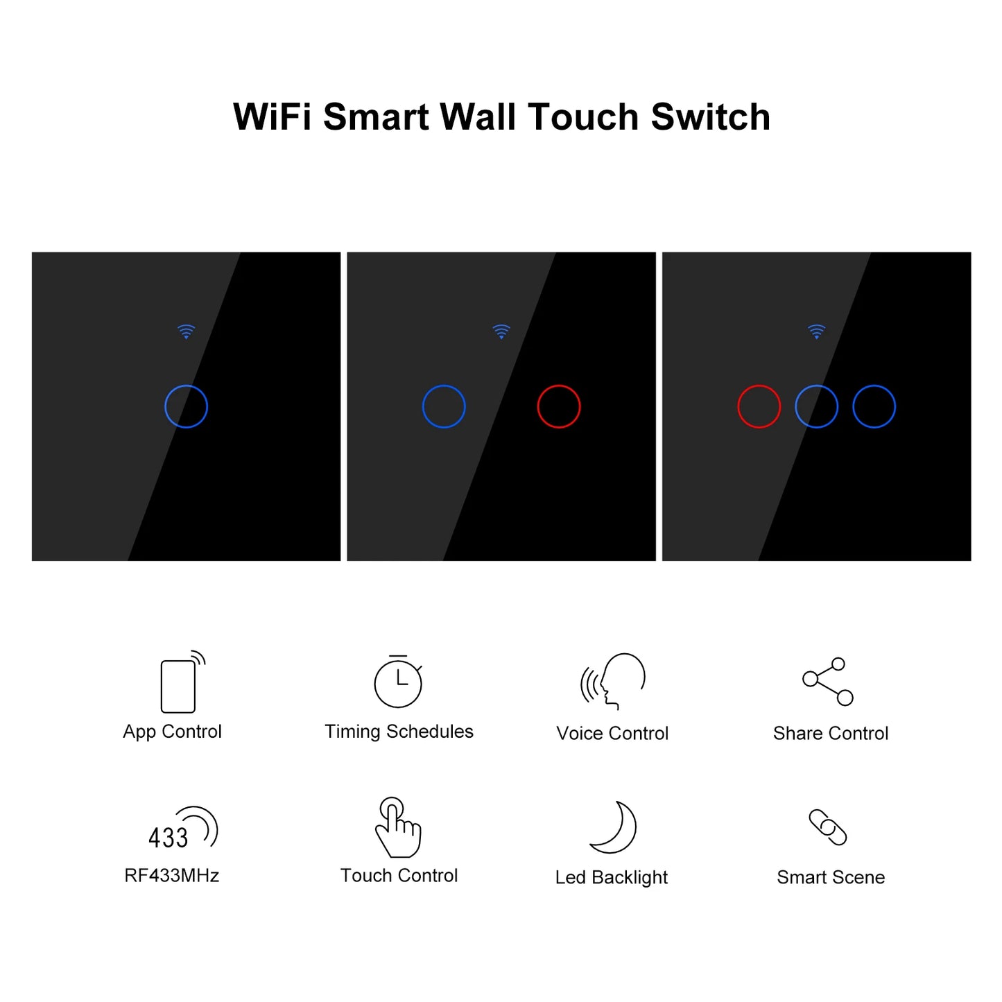Tuya WiFi Touch Switch Light Wall Smart Switch for EU Smart Home Life Alexa Google Home 433RF WiFi Remote 1/2/3/4 Gang