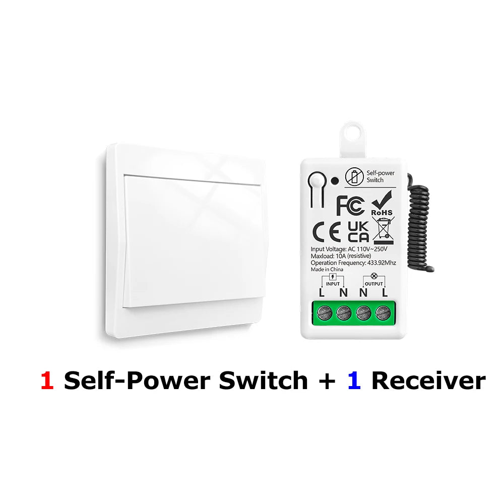 433MHz Wireless Smart On Off Switch 220V Mini Relay,86 Self-Powered Push Button Wall Switch No Need Battery for Home Improvement