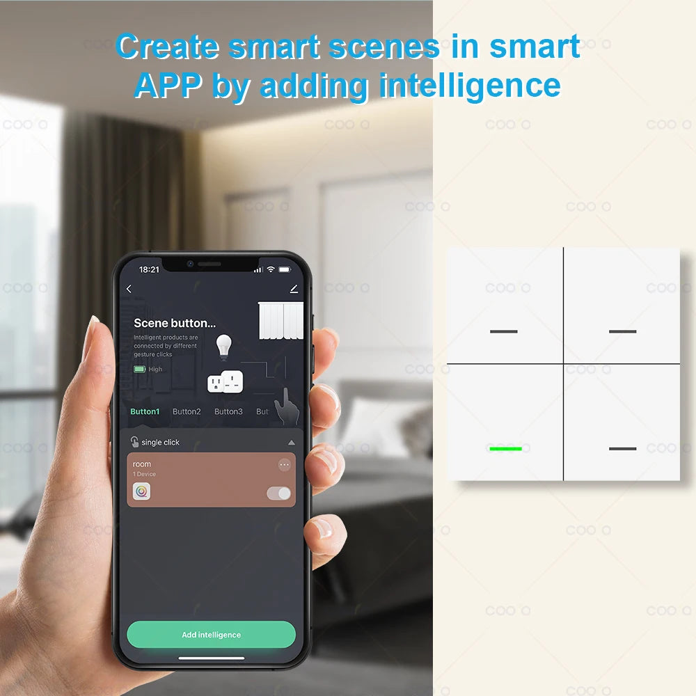 Tuya Zigbee Wireless Smart Scene Switch 4 Gang 12 Modes Home Automatic Lighting Scene Button Controller Need ZigBee Gateway
