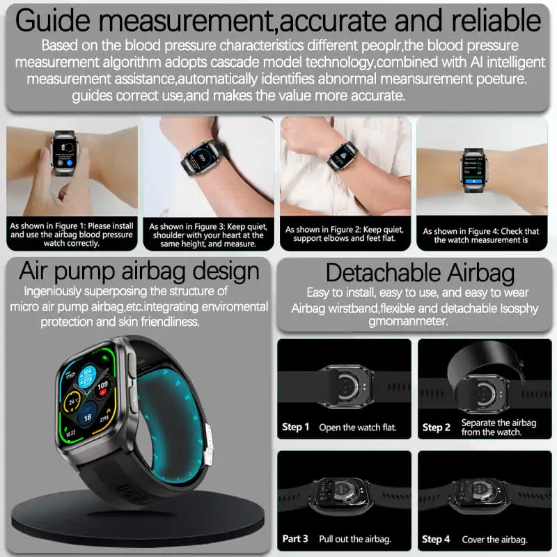 New Ultra Air Bag Precise Measurement SmartWatch Blood Fat ECG Heart Rate Blood Pressure Broadcast NFC Health Smart Watches 2026