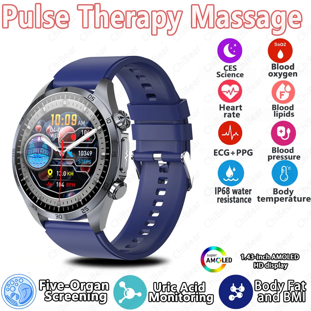 New CES Scientific Sleep Aid Smart Watch Men Pulse Therapy Health Monitoring Lipid Detection ECG+PPG Bluetooth Call Smartwatch