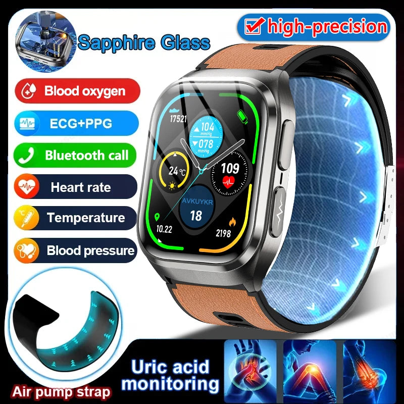 New Ultra Air Bag Precise Measurement SmartWatch Blood Fat ECG Heart Rate Blood Pressure Broadcast NFC Health Smart Watches 2026