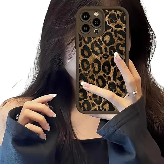 Stylish Leopard Print Phone Case, Retro Aesthetic Shockproof Cover For iPhone 17 14 15 16 Pro Max 11 12 13 Soft Thickened Cover