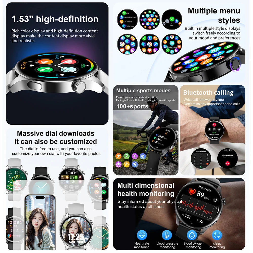 2026 New Smart Watch Men Full Touch Screen Heart Rate Health Monitor Sports Watches Bluetooth Call Smartwatch Man