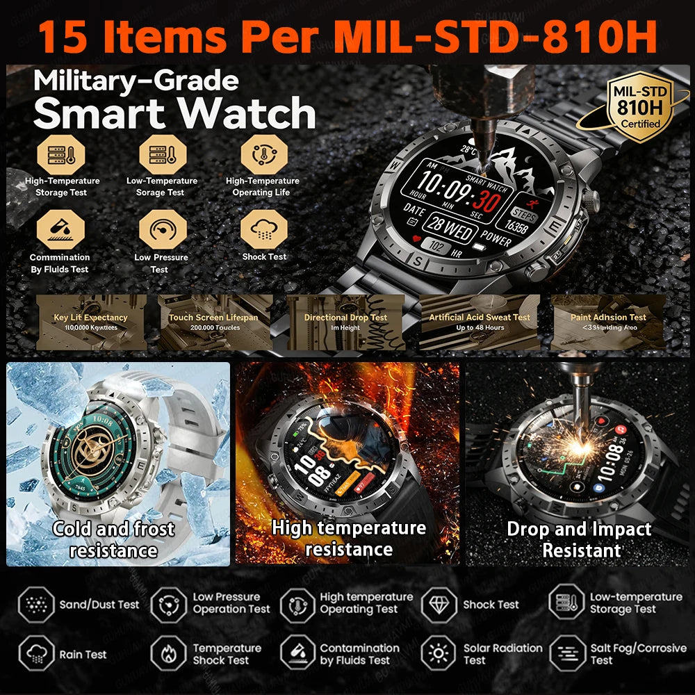 New Men Military GPS Smart Watch Built-in Positioning Compass Altimeter 10ATM Waterproof BT Call Heart Rate Monitor Smart Watch