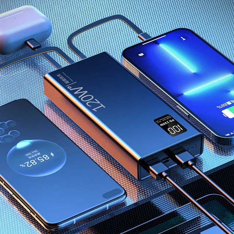 Lenovo 200000mAh High Capacity Power Bank with 4-in-1 Cables 120W Fast Charging External Battery Pack For iPhone Samsung Android
