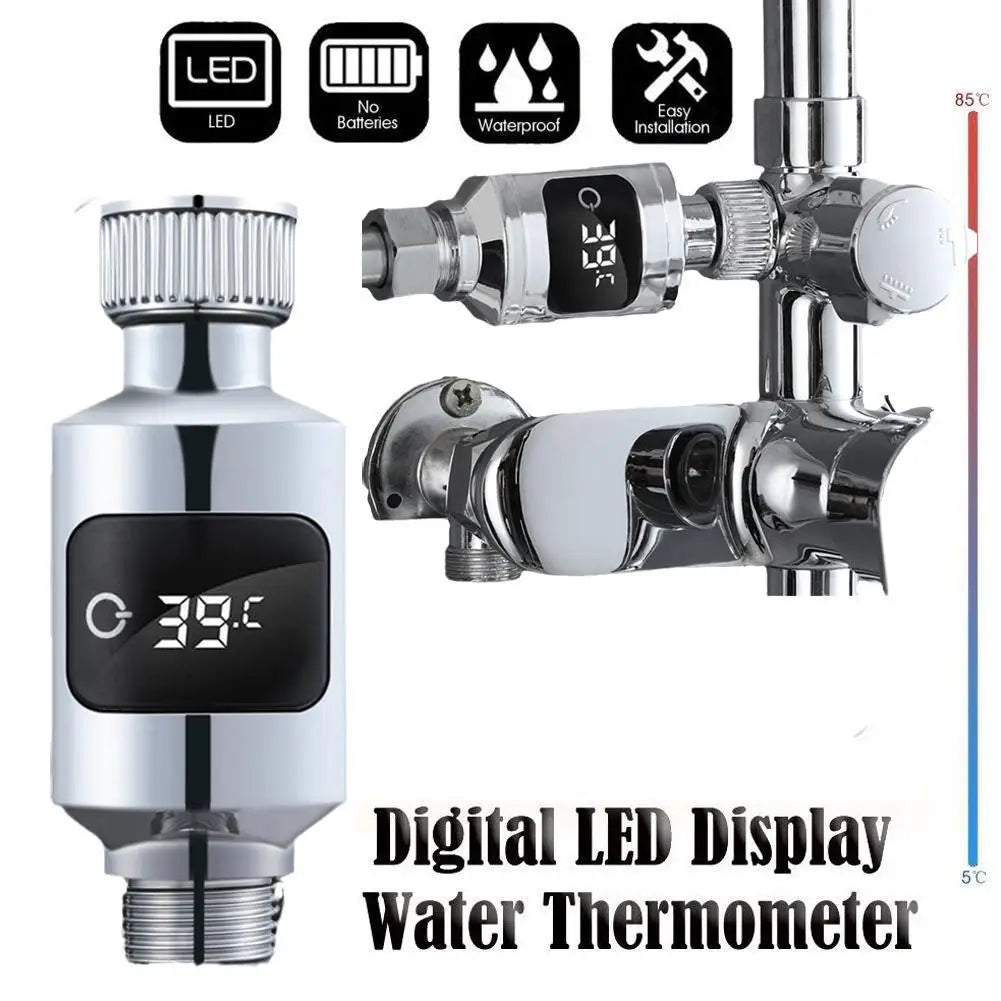 LED Digital Shower Pyrometer Temperature Monitor Electricity LED Display 360° Rotating Screen For Home Kitchen Bathroom New