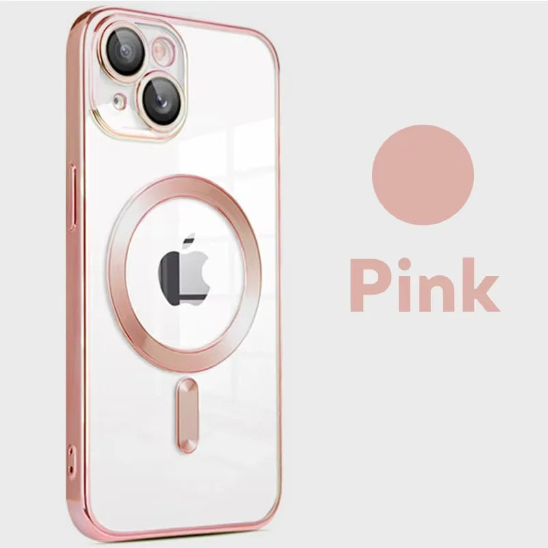 Luxury Wireless Magnetic Cover For Apple Original Magsafe Case Iphone 16 15 13 12 11 Pro Max 14 Plus Plating Clear Lens Protecto