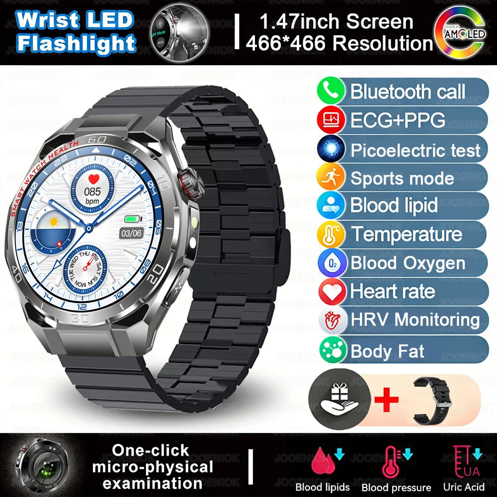 2026 New Accurate Measurement Health Smart Watch Blood Pressure Blood Lipids ECG+PPG Uric Acid BT HD Call Smartwatch Men Women