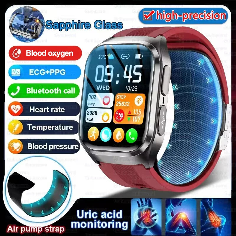 New Ultra Air Bag Precise Measurement SmartWatch Blood Fat ECG Heart Rate Blood Pressure Broadcast NFC Health Smart Watches 2026
