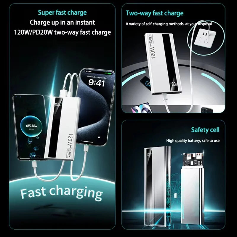 200000mAh Large Capacity PowerBank 120W Super Fast Charging Portable External Battery Powerbank For Iphone Samsung Xiaomi ﻿
