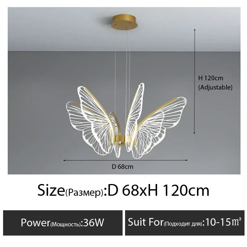Nordic Creative Butterfly Chandeliers Living Room Restaurant Bedroom LED Intelligent Pendant Lamp Modern Indoor Lighting Decor