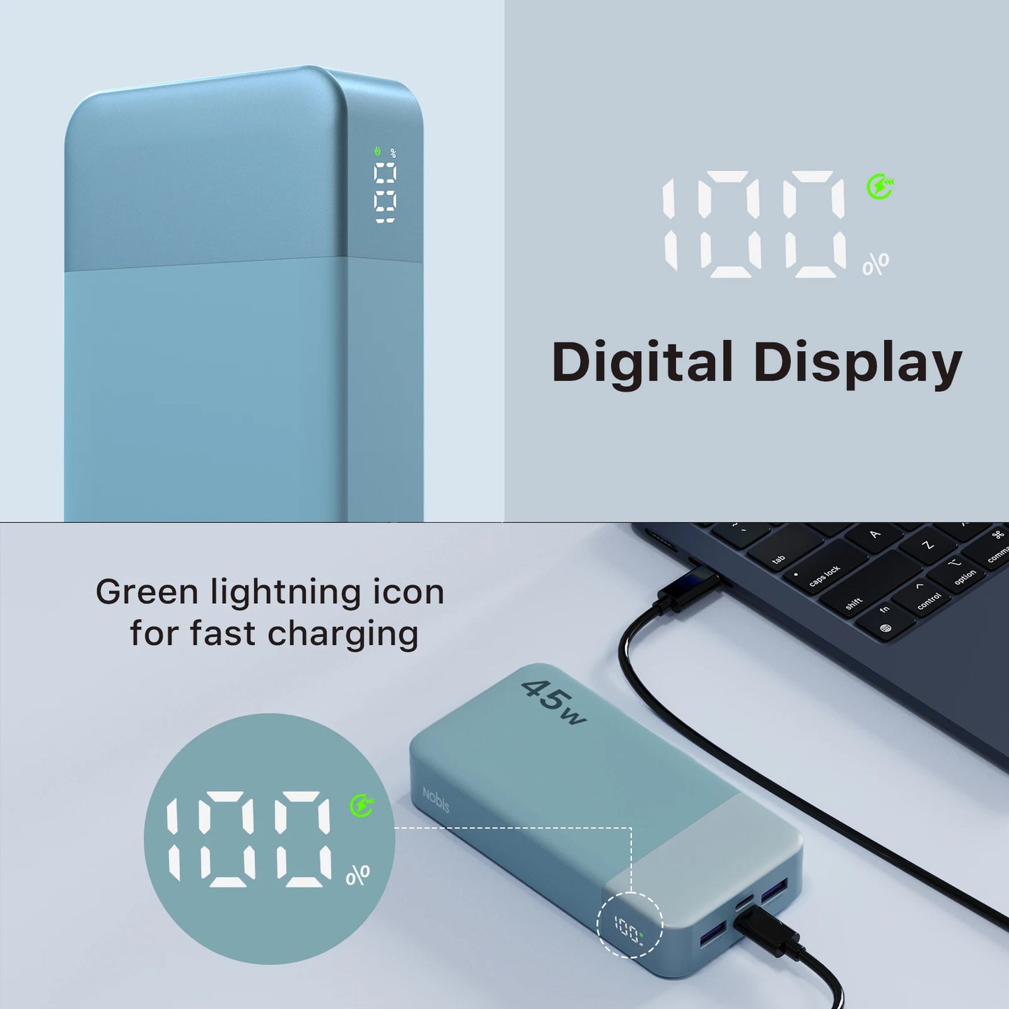 NOBIS Power Bank 20000Mah 45W USB C Charger Phone Portable Battery Pack Travel Flying