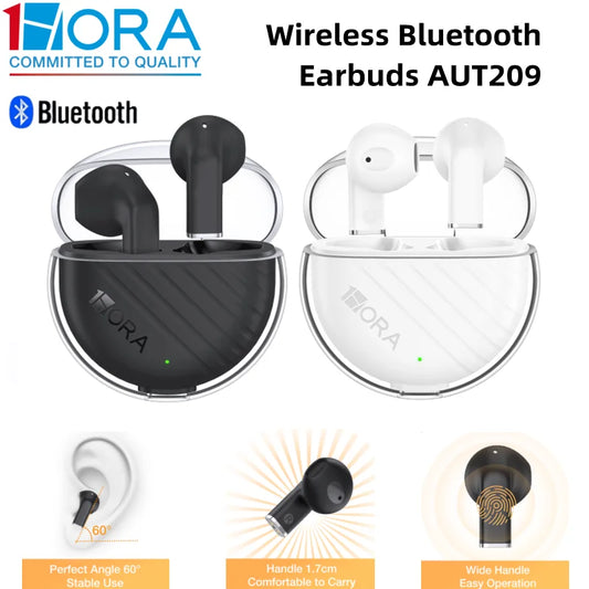 1HORA AUT209 Wireless Bluetooth 5.3 Earbuds With Charging Case Black/White Intelligent Touch Control Compatible with IOS/Android