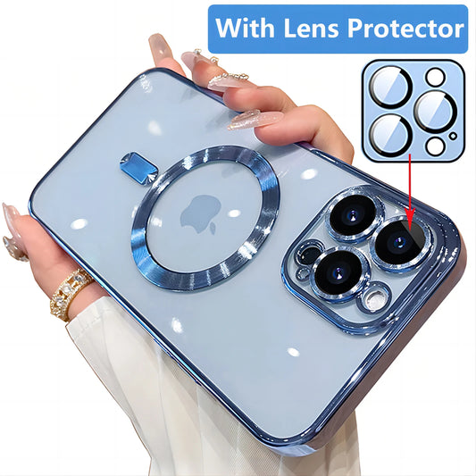 Magnetic Plating Case For iPhone 15 16 14 Plus 13 12 11 Pro Max E Camera Lens Protector Glass For Magsafe Wireless Charger Cover