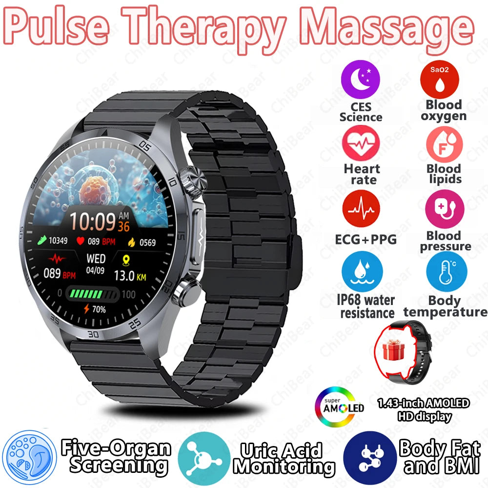 New CES Scientific Sleep Aid Smart Watch Men Pulse Therapy Health Monitoring Lipid Detection ECG+PPG Bluetooth Call Smartwatch