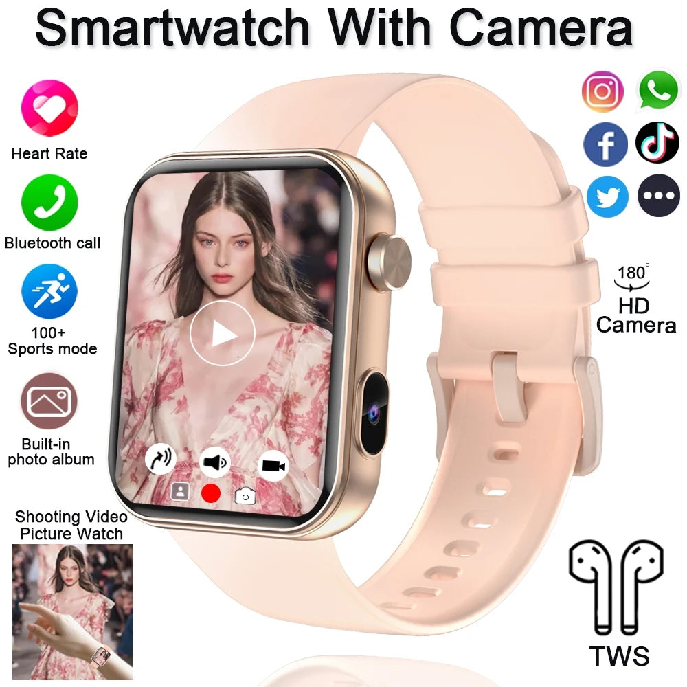 2025 New Camera Watches Bluetooth Call Video Player TWS Headset Music Watch Sports Smartwatch Women With HD Camera
