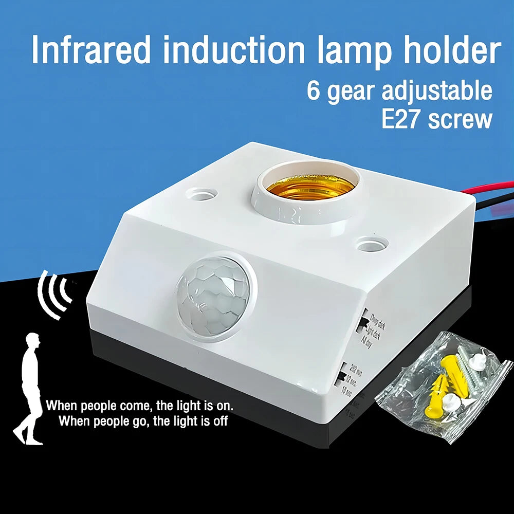 Smart 110-240V PIR Induction Infrared Motion Sensor E27 LED Lamp Base Holder With Light Control Switch Bulb Socket Adapter