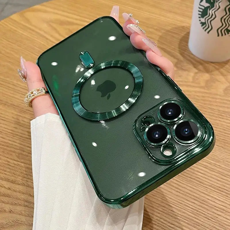 Magnetic Plating Case For iPhone 15 16 14 Plus 13 12 11 Pro Max E Camera Lens Protector Glass For Magsafe Wireless Charger Cover