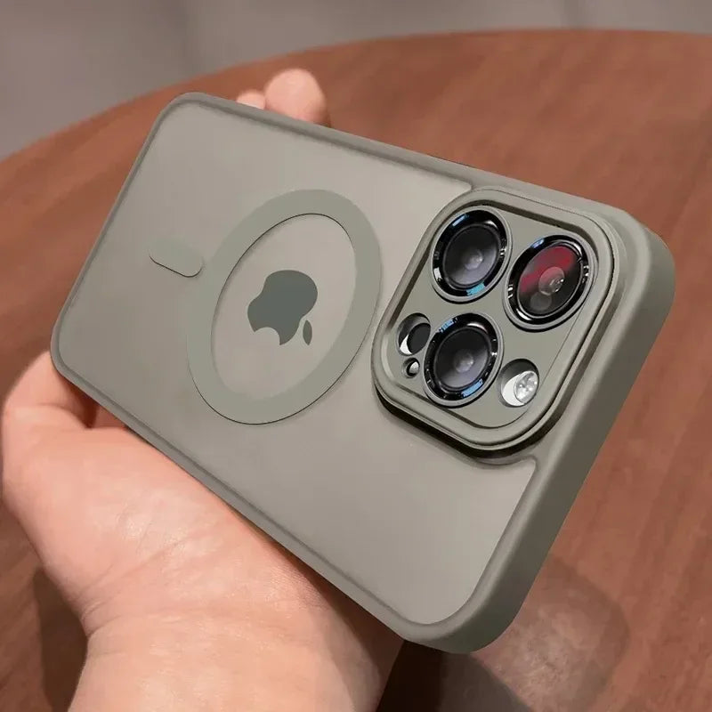 Magnetic Luxury Matte Translucent Armor Shockproof Case For iPhone 16 14 13 15 Pro Max Plus For Magsafe Wireless Charge Cover